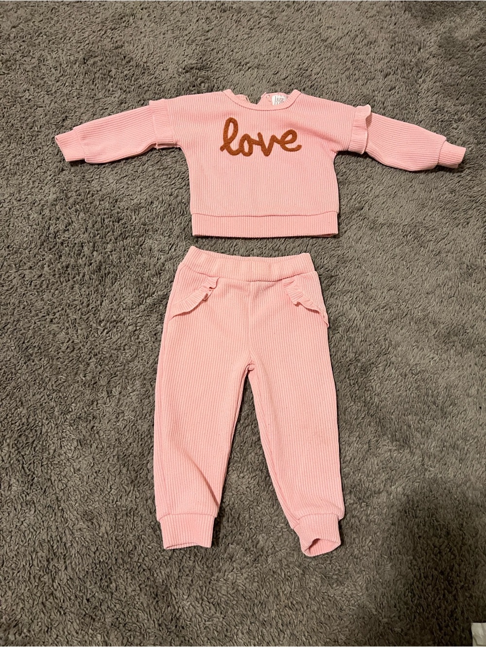 Girls Ribbed Pink Jogger Sweatpants with Ruffle Pockets